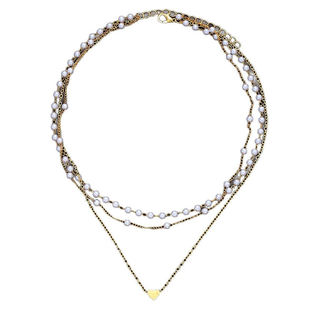 Damen mehrlagige Halskette mit Perlenschmuck und Herzanhänger Shop Nory