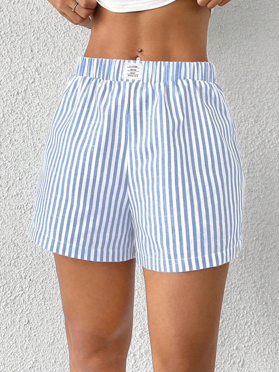 Damen gestreifte Shorts aus leichter Baumwolle mit elastischem Bund