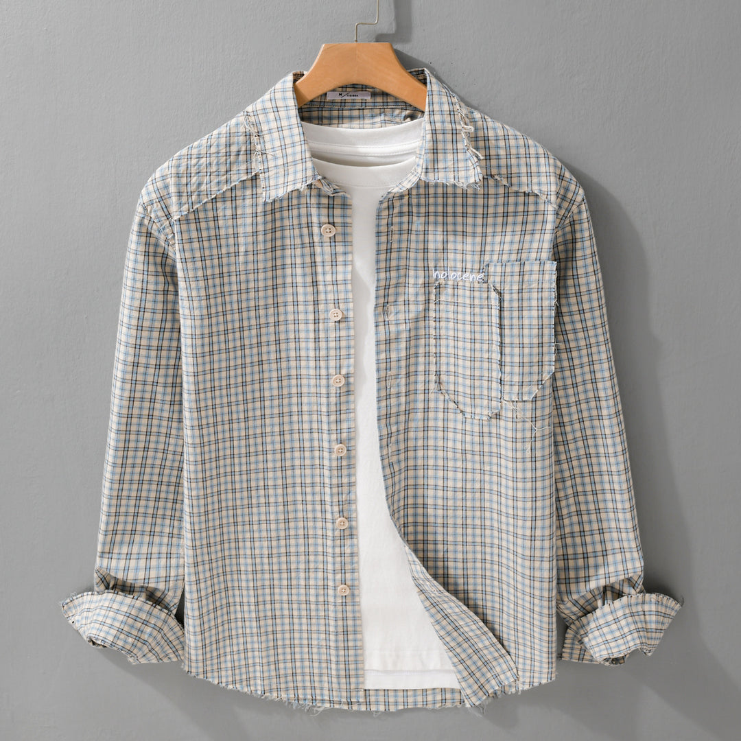 Herren Karo-Overshirt mit fransigem Saum, Brusttasche und Relaxed-Fit Shop Nory