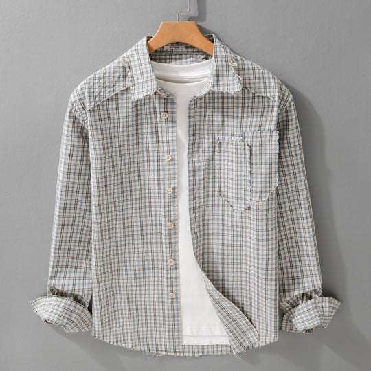 Herren Karo-Overshirt mit fransigem Saum, Brusttasche und Relaxed-Fit Shop Nory
