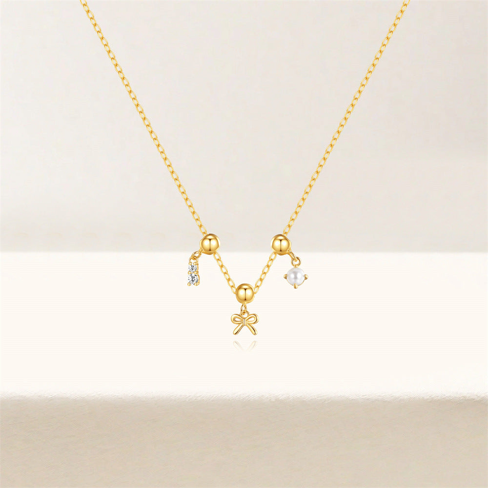 925 Sterling Silber Kabelkette Beschichtung Schleife Knoten Multi Charms Halskette | Shop Nory