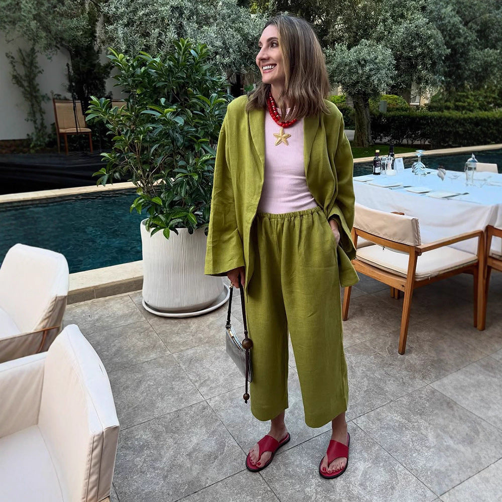 Damen Oversized Wickelblazer mit Sicherheitsnadel & weiter Anzughose Shop Nory