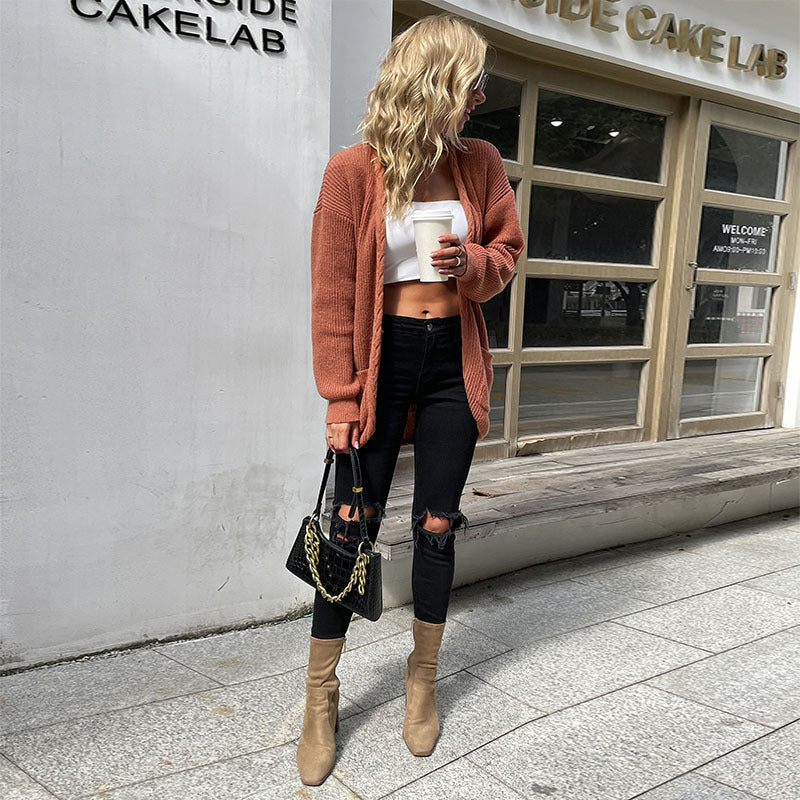 Damen Oversize Strickcardigan mit aufgesetzten Taschen und offenem Schnitt Shop Nory