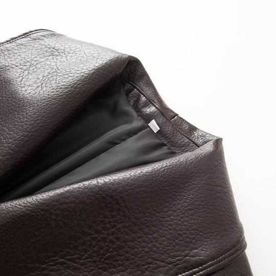 Damen Kurzgeschnittene Wickeljacke aus Lederoptik mit großem Schalkragen und Taillengürtel Shop Nory
