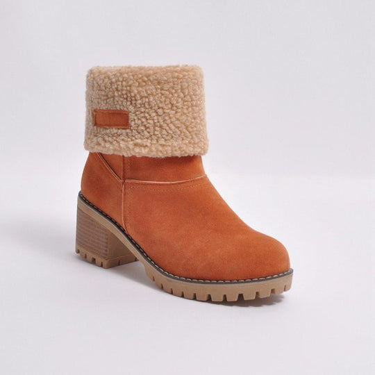 Damen nan gefütterte Kurzstiefelette mit Umschlag-Fellmanschette, Wildlederoptik und robuster Profilsohle Shop Nory
