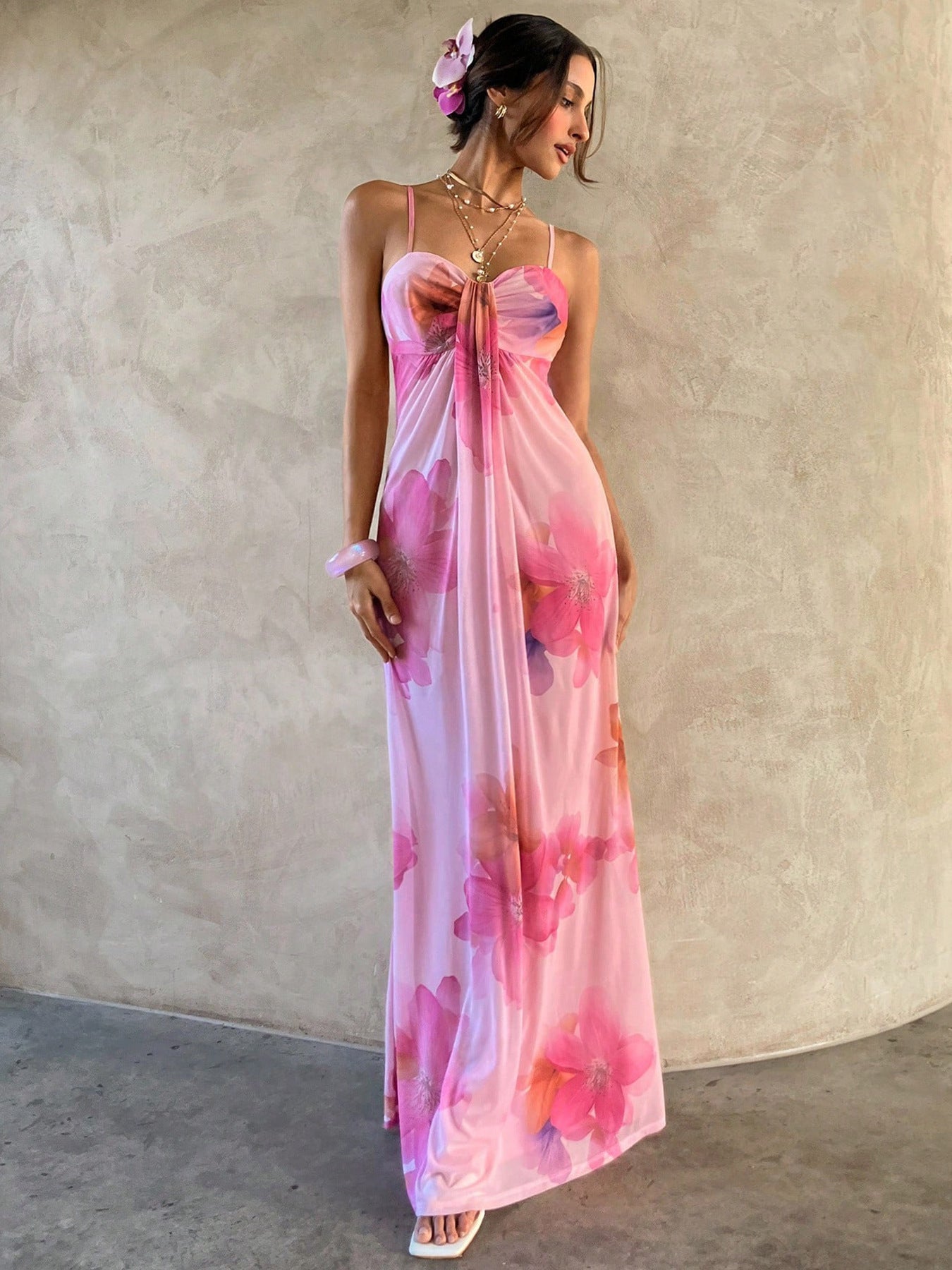 Damen Maxikleid mit floralem Design