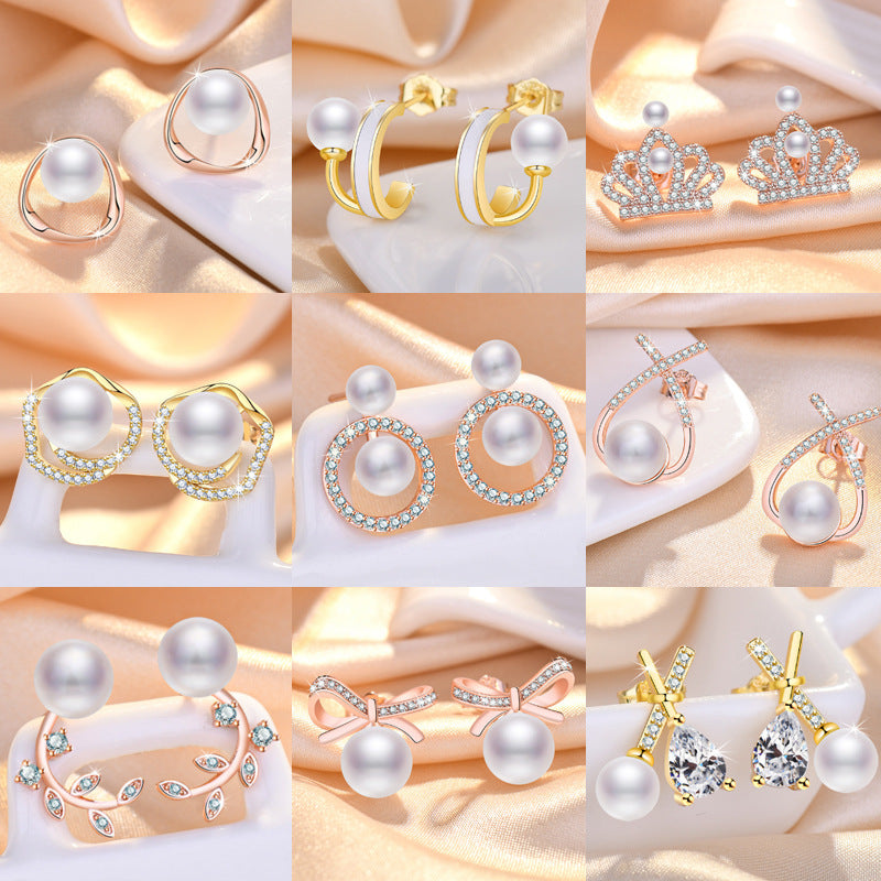 Damen Elegante Ohrringe mit Perlen und Kristallen Shop Nory