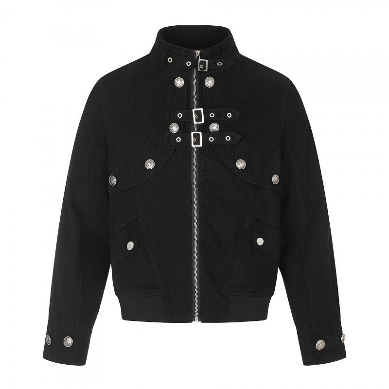 Damen Kurz geschnittene Bomberjacke mit hohem Stehkragen, Zierriemen und Pattentaschen Shop Nory