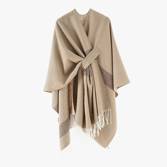 Damen Wollmix-Capeponcho mit Bindeschlaufen, weichgewebtem Oversize-Überwurf und Fransensaum Shop Nory