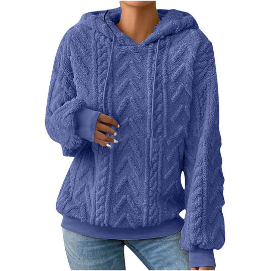 Damen nan kuscheliger Kapuzenpullover mit Zopfmuster Eingrifftaschen und Rippbündchen Shop Nory