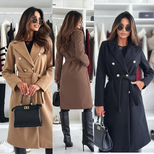 Damen eleganter Trenchcoat mit tailliertem Schnitt und seitlichen Taschen