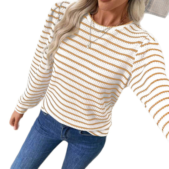 Damen Gestreiftes Feinstrick-Longsleeve mit Strukturstrick und Rundhalsausschnitt Shop Nory