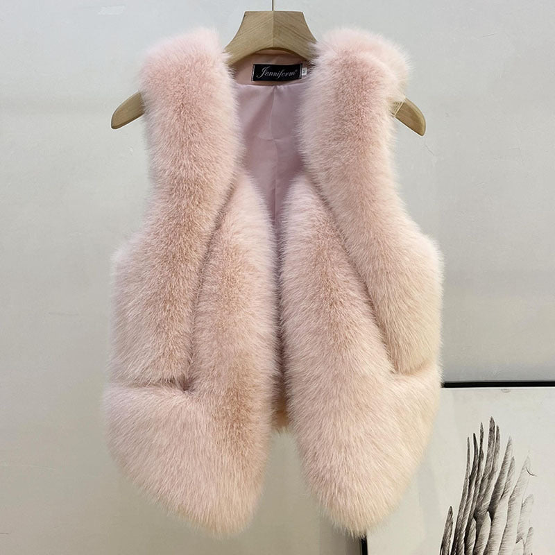 Damen Ärmellose Hochflor-Faux-Fur-Weste mit taillierter Passform und Eingrifftaschen Shop Nory