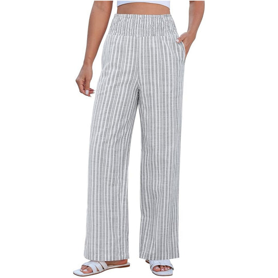 Damen Leichte Leinenoptik Palazzohose mit hohem Smokbund und Eingrifftaschen Shop Nory