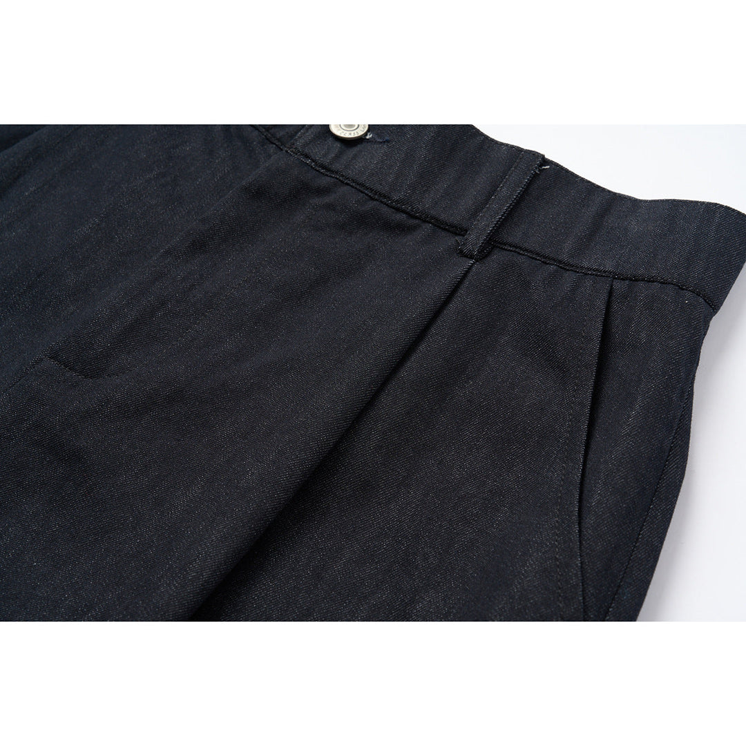 Damen Hochtaillierte weite Culotte-Hose aus Denim‑Mix mit Bundfalten und Knopfverschluss Shop Nory