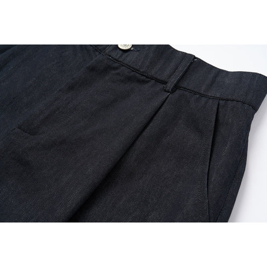 Damen Hochtaillierte weite Culotte-Hose aus Denim‑Mix mit Bundfalten und Knopfverschluss Shop Nory
