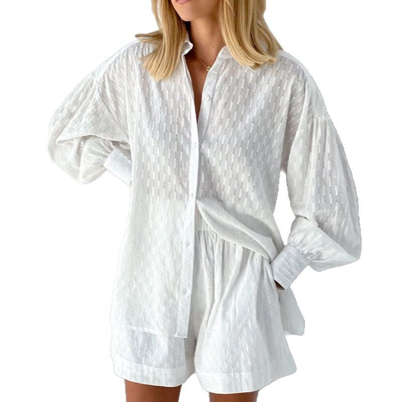 Damen modisches Kurzarm-Pyjama-Set mit strukturierter Oberflächenbeschaffenheit