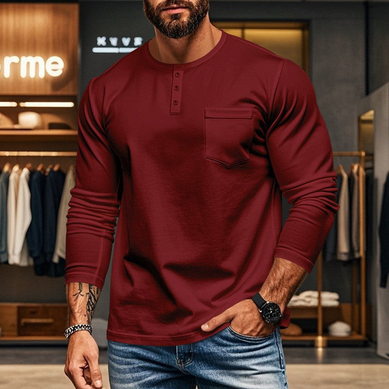 Herren Langarmshirt mit Knopfleiste und Brusttasche