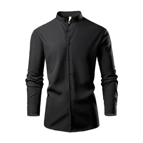 Herren elegantes Langarmhemd mit stehendem Kragen und modernen Knopfdetails