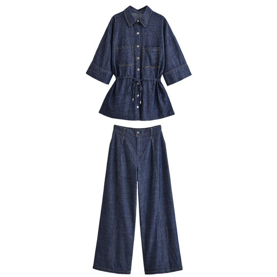 Damen Weite High-Waist Denim-Hose mit Bügelfalte und weitem Bein Shop Nory