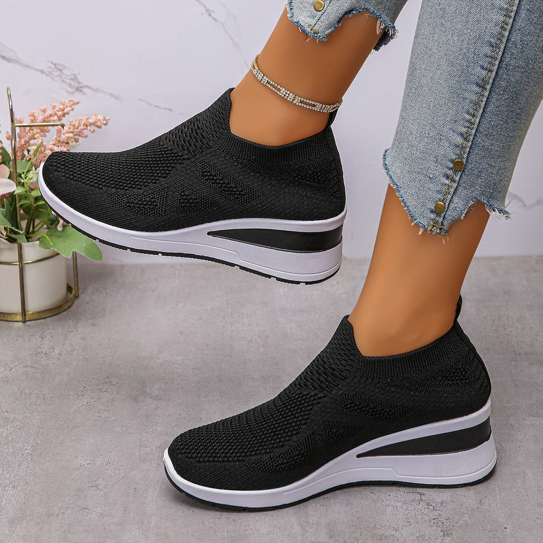 Damen Komfortable Wedge-Sneaker aus atmungsaktivem Strickmaterial
