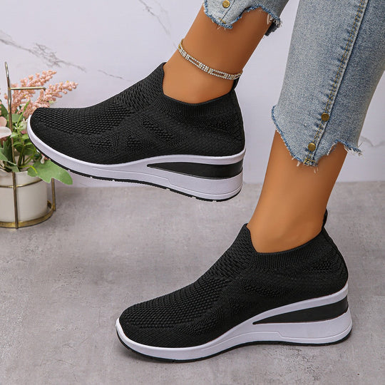 Damen Komfortable Wedge-Sneaker aus atmungsaktivem Strickmaterial