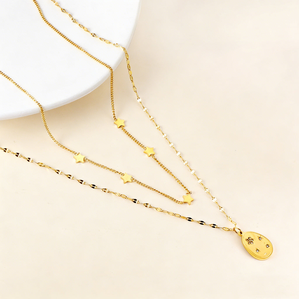 Damen mehrlagige Halskette mit Sternenanhängern und eleganter goldplattierter Oberfläche Shop Nory