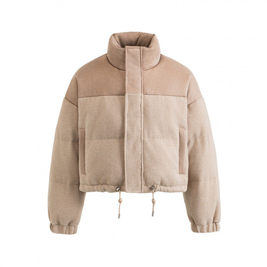 Damen Kurze gesteppte Stehkragenjacke mit Kordelzug, Waffelstruktur und Boxy‑Silhouette Shop Nory
