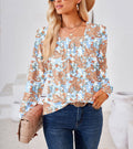 Damen florales Langarmbluse mit elegantem Quadrat-Ausschnitt Shopnory