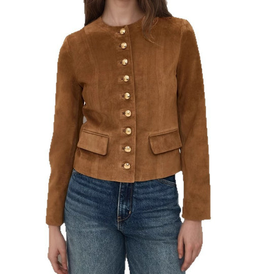 Damen Taillierte Wildlederoptik‑Jacke mit Stehkragen und Zierknopfleiste Shop Nory