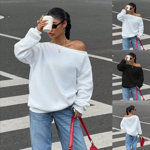 Damen Oversize Off-Shoulder Sweatshirt mit weitem Schnitt und schrägem Ausschnitt Shop Nory
