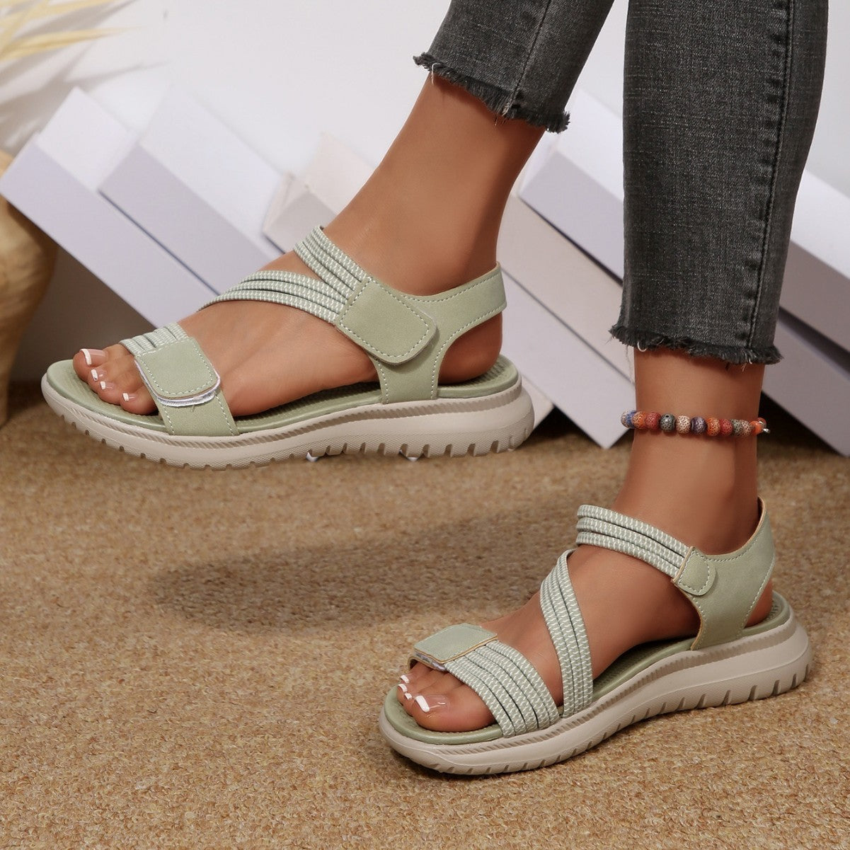 Damen Bequeme Sport-Sandalen mit elastischen Riemen und rutschfester Laufsohle