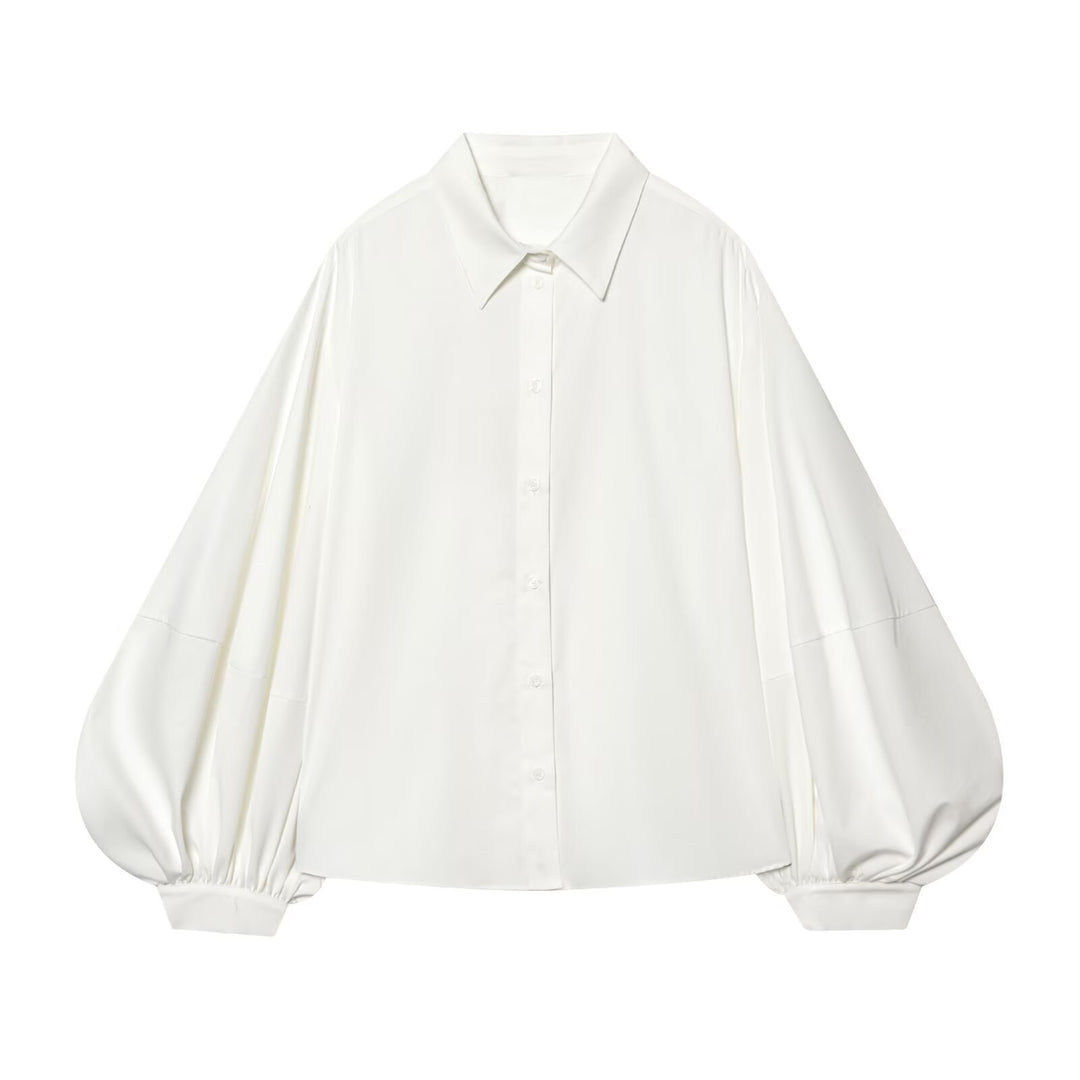 Damen weit geschnittene Oversize-Bluse mit Ballonärmeln und Hemdblusenkragen Shop Nory
