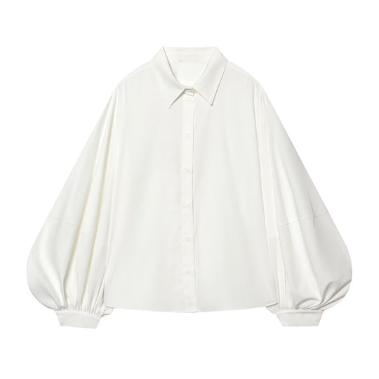 Damen weit geschnittene Oversize-Bluse mit Ballonärmeln und Hemdblusenkragen Shop Nory