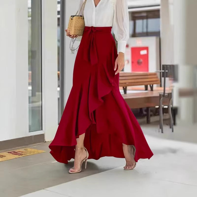 Damen nan Wickel-Maxirock mit Vichy-Karo, hoher Taillenbinde und asymmetrischem Volantsaum Shop Nory