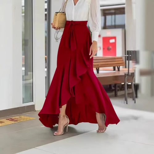 Damen nan Wickel-Maxirock mit Vichy-Karo, hoher Taillenbinde und asymmetrischem Volantsaum Shop Nory
