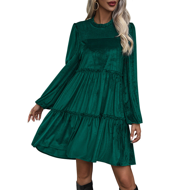 Damen Samtkleid mit geraffter Stufen‑A‑Linie und gesmokter Brustpartie Shop Nory
