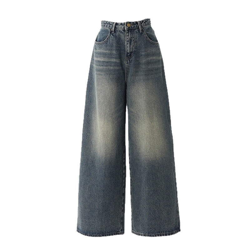 Damen Weite High-Waist Denim-Jeans im lässigen Stil