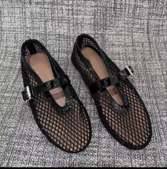 Damen Netz-Ballerinas mit elegantem Riemen und bequemer Sohle