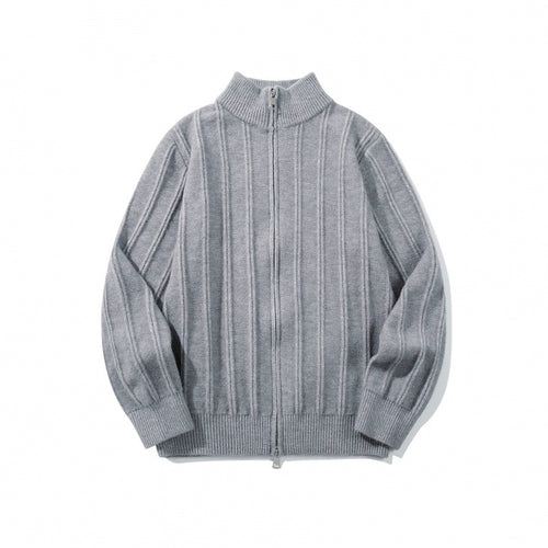 Unisex Reißverschluss-Strickjacke mit Stehkragen und vertikaler Struktur Shop Nory