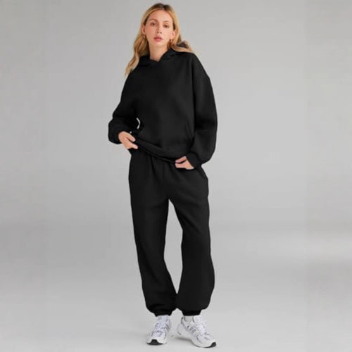 Damen Lässiges Hoodie-Jogging-Set aus French Terry mit Oversize-Kapuzenpullover und hochgeschnittener Jogginghose Shop Nory