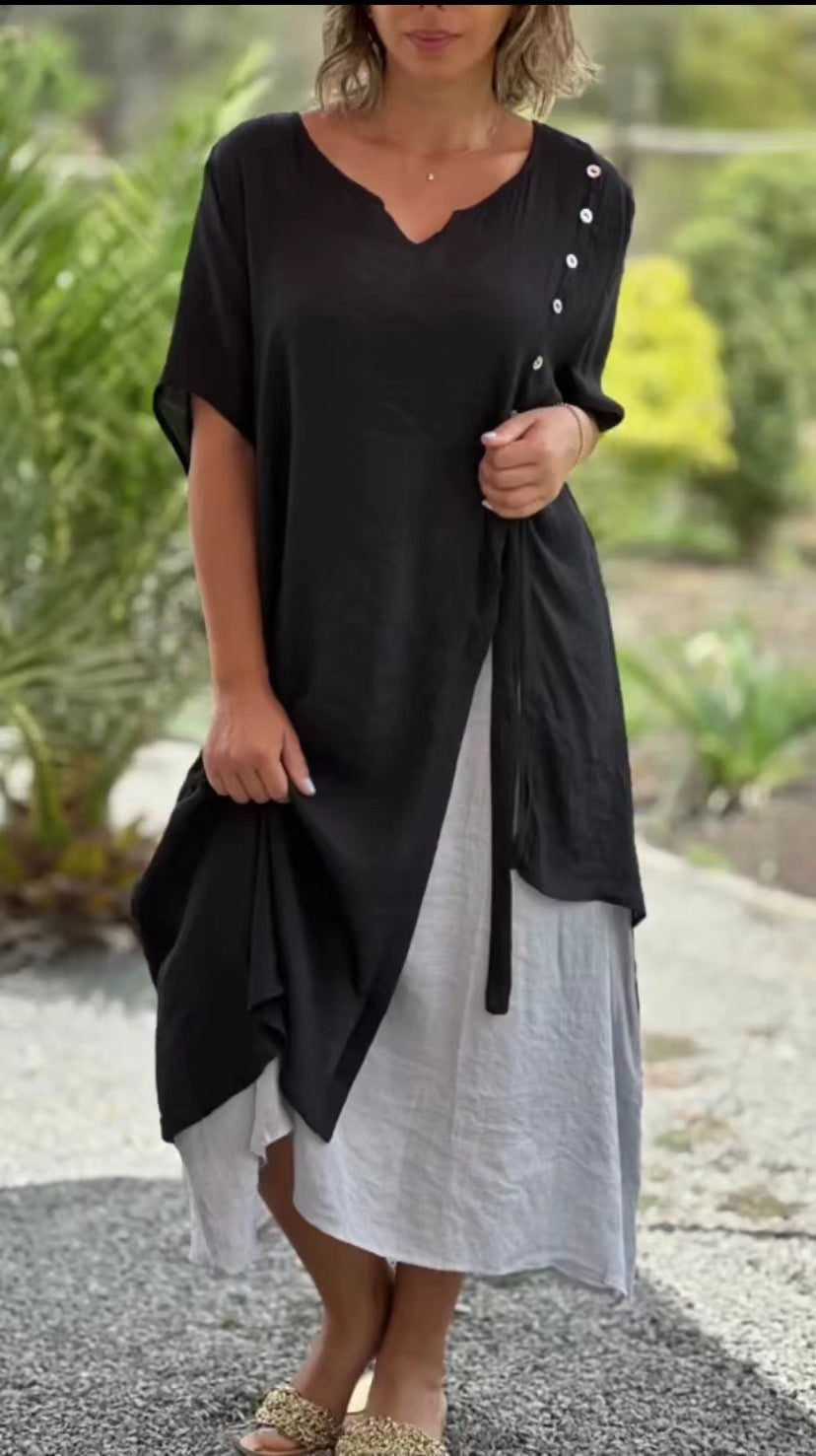 Damen Midi-Kleid mit seitlichem Schlitz und knöpfbarem Detail