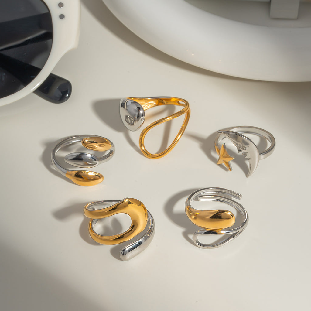 Damen verstellbarer Edelstahlring mit doppeltem Glanz Shop Nory