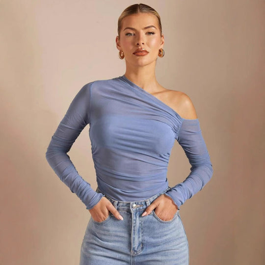 Damen Asymmetrischer Body mit Raffungen und langen Ärmeln