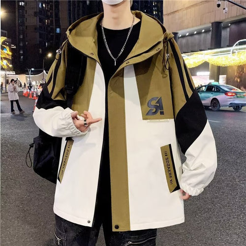 Herren Colourblock-Utility-Outdoorjacke mit Kapuze, Kontraststreifen und verdecktem Reißverschluss Shop Nory