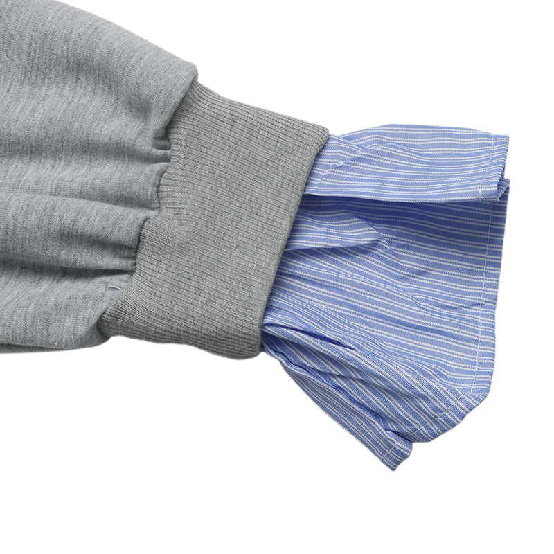 Damen Lagen-Look Sweatshirt mit eingearbeitetem Hemdsaum und Rüschenmanschetten Shop Nory