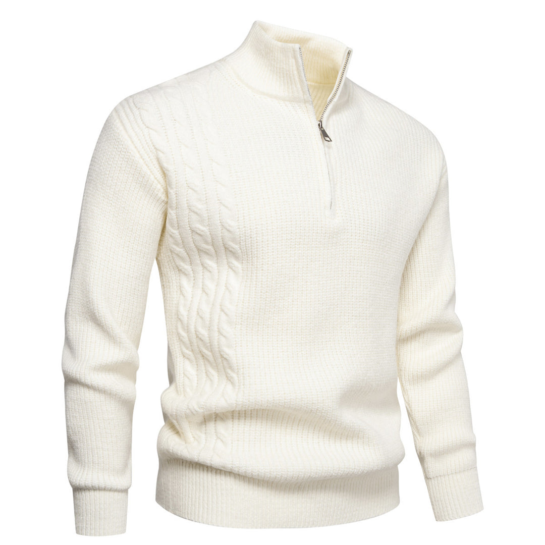 Herren Feinstrick-Halbzip-Pullover mit Stehkragen, Rippstruktur und Schulter-Zopfdetail Shop Nory