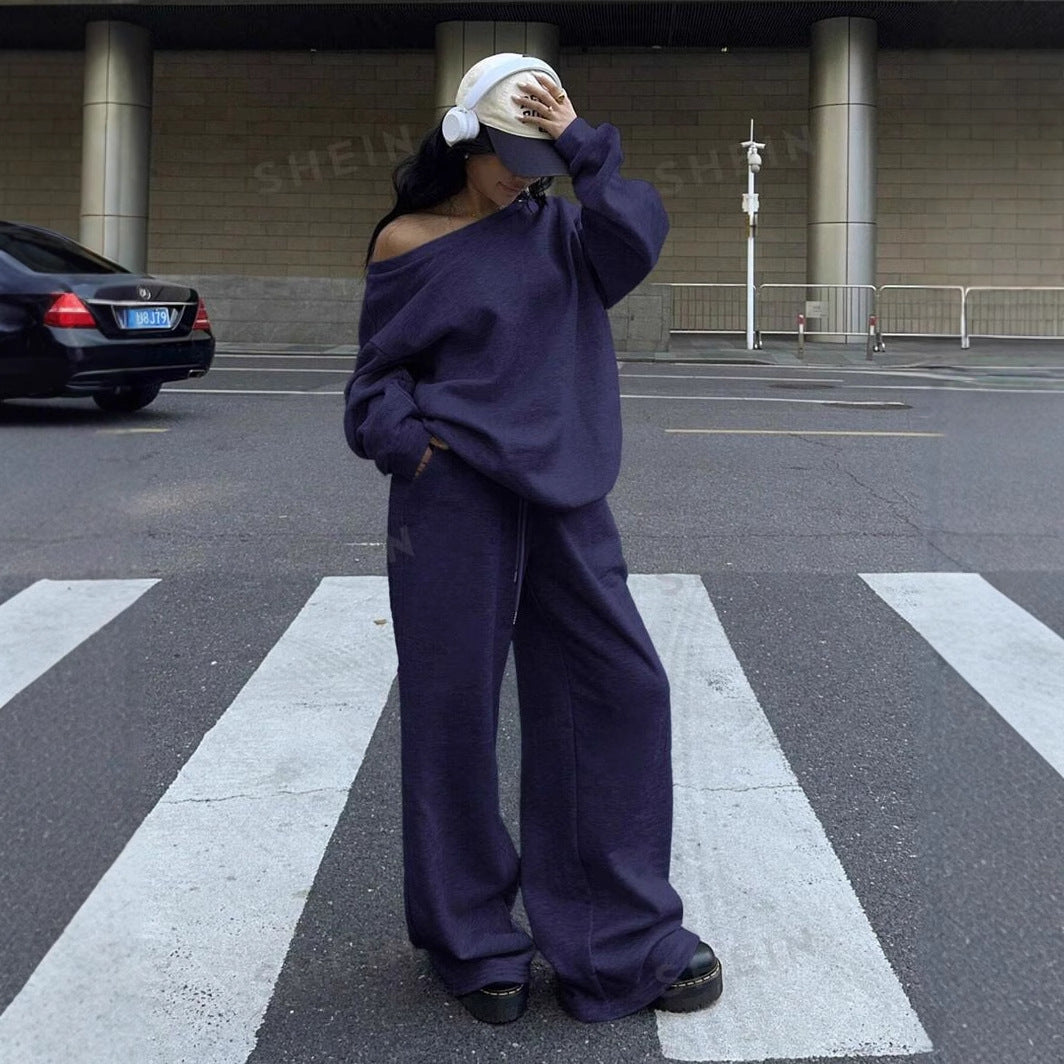 Damen Oversized Off-Shoulder-Sweatset mit weiter Jogginghose und lässiger Passform Shop Nory