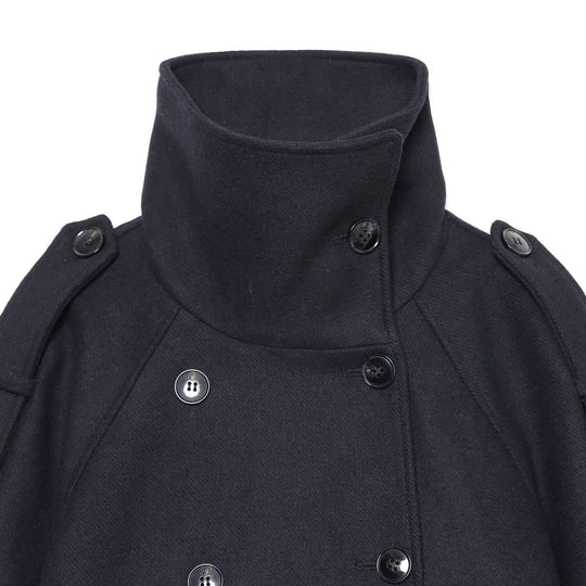 Damen Kurzer Doppelreihiger Cape‑Mantel mit hohem Stehkragen und Epauletten Shop Nory