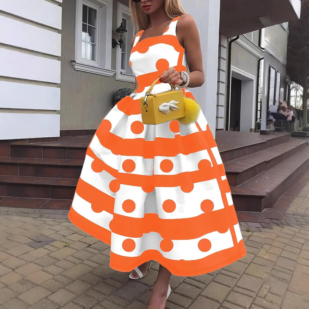 Damen Elegantes Midi-Kleid mit strukturiertem Polka-Dot-Design und schwingendem Rock Shopnory